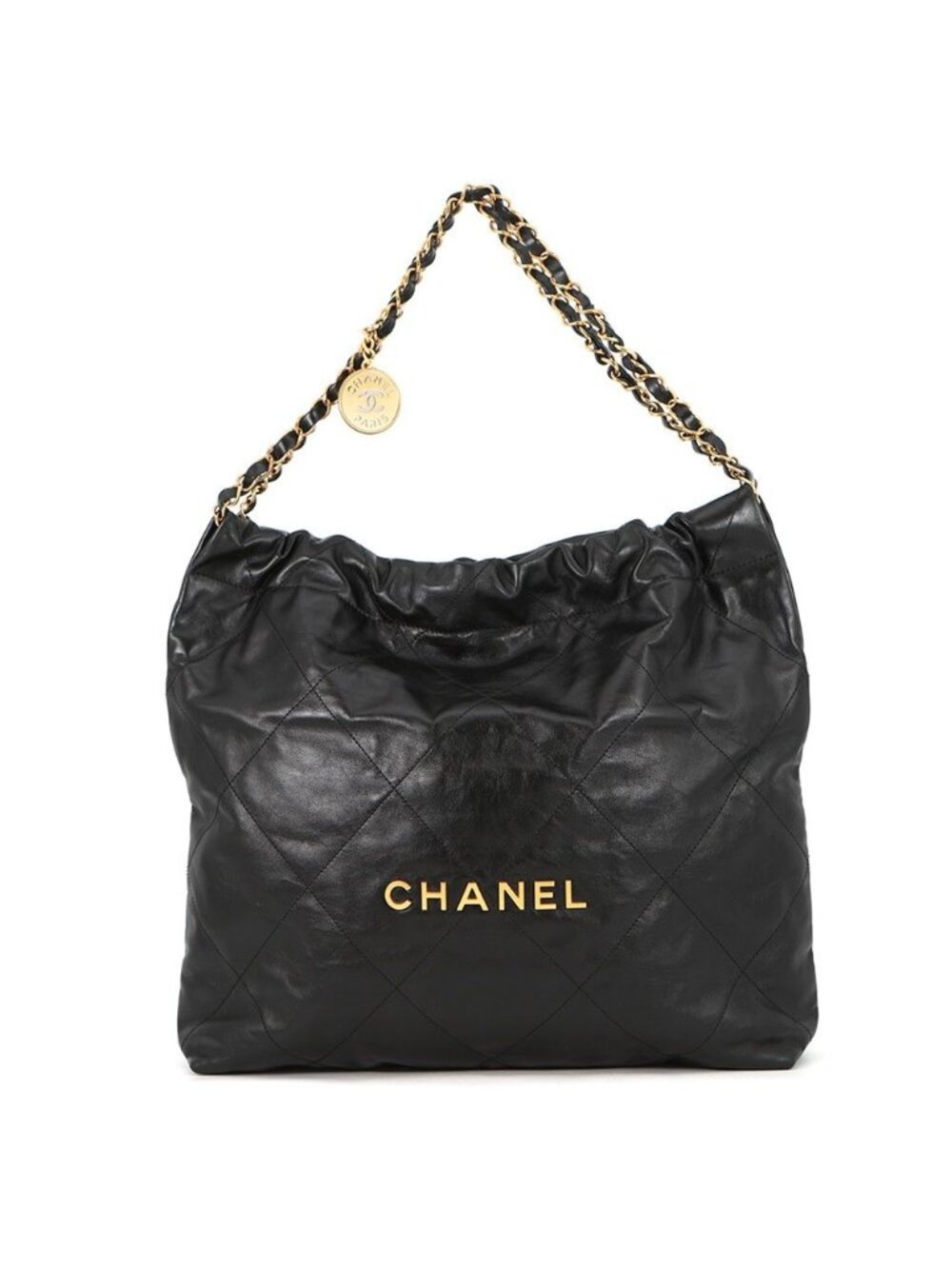 Chanel 22 Shiny Calfskin Shoulder Bag Black